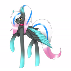 Size: 2451x2446 | Tagged: safe, artist:maneblue, imported from derpibooru, oc, oc only, pegasus, pony, choker, colored wings, heterochromia, pegasus oc, raised hoof, simple background, solo, spiked choker, two toned wings, white background, wings