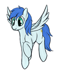 Size: 1459x1674 | Tagged: safe, artist:ahorseofcourse, oc:blue skies, pegasus, pony, flying, looking at you, ponerpics community collab 2022