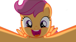 Size: 2092x1170 | Tagged: safe, artist:jan, edit, edited screencap, imported from derpibooru, screencap, scootaloo, pegasus, pony, ask the crusaders, background removed, cute, cutealoo, female, filly, foal, looking at you, not a vector, open mouth, open smile, simple background, smiling, transparent background