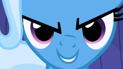Size: 1280x720 | Tagged: safe, imported from derpibooru, screencap, trixie, pony, unicorn, boast busters, season 1, bust, evil grin, female, grin, looking at you, mare, smiling, smiling at you, solo