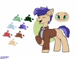 Size: 3961x3017 | Tagged: safe, artist:avery-valentine, imported from derpibooru, oc, oc:tobey, pony, blue eyes, clothes, green eyes, reference sheet, shirt, simple background, slim, t-shirt, white background