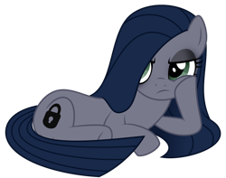 Size: 1006x794 | Tagged: safe, artist:reitanna-seishin, imported from derpibooru, oc, oc only, oc:minkie pie, earth pony, pony, annoyed, bags under eyes, female, lying down, mare, obsidian pie, simple background, solo, transparent background