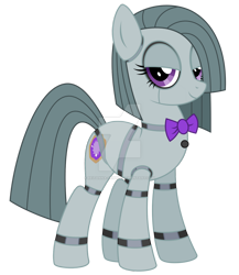 Size: 1280x1473 | Tagged: safe, artist:reitanna-seishin, imported from derpibooru, marble pie, earth pony, pony, robot, robot pony, alternate design, animatronic, bedroom eyes, bowtie, clothes, deviantart watermark, female, five nights at freddy's, mare, obtrusive watermark, simple background, solo, transparent background, watermark