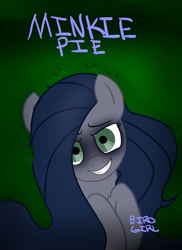 Size: 1024x1409 | Tagged: safe, artist:figg54, imported from derpibooru, oc, oc only, oc:minkie pie, earth pony, pony, bags under eyes, cute, female, lying down, mare, no catchlights, obsidian pie, on back, smiling, solo, text