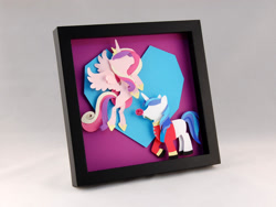 Size: 2148x1613 | Tagged: safe, artist:elathera, imported from derpibooru, princess cadance, shining armor, pony, 2014, heart, paper, shadowbox