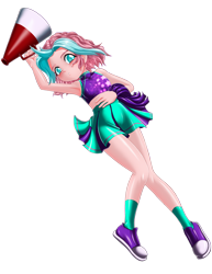 Size: 1985x2574 | Tagged: safe, artist:mauroz, imported from derpibooru, ocellus, human, cheerleader, cheerleader ocellus, cheerleader outfit, clothes, converse, cute, diaocelles, humanized, megaphone, shoes, simple background, sneakers, solo, transparent background