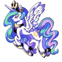 Size: 1024x1024 | Tagged: safe, artist:porcelanowyokular, imported from derpibooru, princess celestia, alicorn, pony, eyes closed, female, hoof shoes, horn, mare, peytral, simple background, underhoof, white background, wings