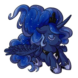 Size: 1280x1280 | Tagged: safe, artist:porcelaineyepie, artist:porcelanowyokular, imported from derpibooru, princess luna, alicorn, pony, ethereal mane, eyes closed, female, hoof shoes, horn, mare, peytral, simple background, starry mane, white background, wings