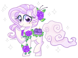 Size: 1426x1071 | Tagged: safe, artist:kaikururu, imported from derpibooru, oc, oc only, earth pony, pony, earth pony oc, eyelashes, female, flower, flower in hair, mare, raised hoof, rose, simple background, smiling, solo, transparent background, underhoof