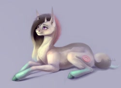 Size: 2200x1600 | Tagged: safe, artist:inarimayer, imported from derpibooru, pony, colored hooves, eye scar, horns, lying down, ponified, prone, scar, simple background, smiling, solo, steven universe