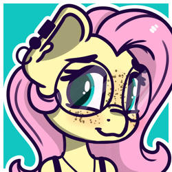 Size: 1280x1280 | Tagged: safe, artist:charleyhorsey, imported from derpibooru, fluttershy, anthro, blushing, cute, freckles, freckleshy, glasses, looking at you, round glasses, shyabetes