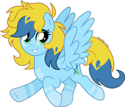 Size: 4000x3421 | Tagged: safe, artist:limedazzle, imported from derpibooru, oc, oc only, oc:brush prism, pegasus, pony, coat markings, female, full body, green eyes, grin, high res, hooves, mare, pegasus oc, signature, simple background, smiling, solo, spread wings, tail, transparent background, two toned mane, two toned tail, wings