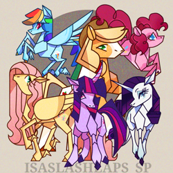 Size: 1197x1197 | Tagged: safe, artist:laps-sp, imported from derpibooru, applejack, fluttershy, pinkie pie, rainbow dash, rarity, twilight sparkle, pegasus, pony, unicorn, angular, mane six, origami, origami pony