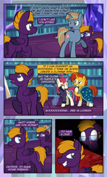 Size: 1920x3169 | Tagged: safe, artist:alexdti, imported from derpibooru, moondancer, sunburst, oc, oc:brainstorm (alexdti), oc:dark purple, oc:purple creativity, pegasus, pony, unicorn, comic:quest for friendship, blaze (coat marking), bloodshot eyes, blue eyes, cloak, clothes, coat markings, comic, crying, dialogue, ears back, facial markings, female, floppy ears, folded wings, glasses, glowing, glowing horn, green eyes, grin, gritted teeth, high res, hooves, horn, lidded eyes, looking at each other, looking at someone, magic, male, mare, one eye closed, open mouth, open smile, pegasus oc, r63 paradox, raised hoof, raised leg, shadow, shrunken pupils, smiling, socks (coat markings), speech bubble, spread wings, stallion, standing, sunburst's cloak, tail, tears of pain, telekinesis, twilight's castle, two toned mane, two toned tail, unicorn oc, wall of tags, wings, wiping tears