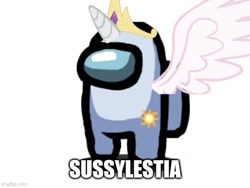 Size: 577x433 | Tagged: safe, imported from derpibooru, princess celestia, amogus, among us, crewmate, glimenade is a mess, jewelry, meme, pun, regalia, shitposting, sus (among us), sussylestia, wat