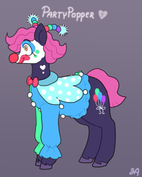 Size: 733x913 | Tagged: safe, artist:greenarsonist, imported from derpibooru, oc, oc only, oc:party popper🎊, earth pony, pony, chubby, clown, clown makeup, clown nose, male, red nose, solo, unshorn fetlocks