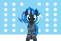 Size: 8980x6000 | Tagged: safe, artist:deyrasd, imported from derpibooru, oc, oc:hrabia de black sky, pony, unicorn, absurd resolution, camouflage, clothes, equestrian flag, male, military uniform, solo, stallion, uniform