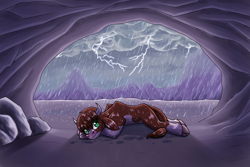 Size: 2400x1600 | Tagged: safe, artist:redahfuhrerking, imported from derpibooru, cow, them's fightin' herds, arizona (tfh), community related, lightning, rain, solo, wet, wet mane