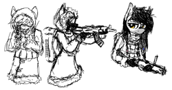 Size: 1280x675 | Tagged: safe, artist:zebra, anthro, aks-74u, backpack, balaclava, chest rig, clothes, gloves, goggles, grenade launcher, gun, hood, ms paint, rifle, sketch, tactical vest, weapon, winter coat, winter jacket, winter outfit