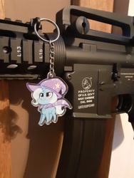 Size: 2448x3264 | Tagged: artist needed, safe, imported from derpibooru, trixie, airsoft, ar-15, gun, gun charm, high res, irl, keychain, m4a1, photo, rifle, weapon