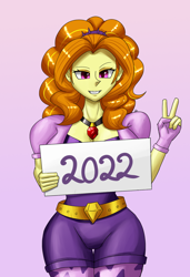 Size: 1300x1900 | Tagged: safe, artist:zachc, imported from derpibooru, adagio dazzle, equestria girls, 2022, clothes, gem, looking at you, peace sign, siren gem, smiling, solo