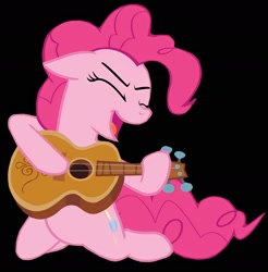 Size: 1708x1734 | Tagged: safe, artist:twilyisbestpone, edit, edited screencap, imported from derpibooru, screencap, pinkie pie, earth pony, pony, honest apple, season 7, background removed, black background, eyes closed, female, guitar, musical instrument, simple background, solo