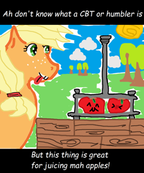 Size: 1078x1296 | Tagged: safe, imported from derpibooru, applejack, pony, 1000 hours in ms paint, apple, black bars, food