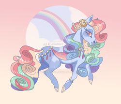 Size: 1280x1099 | Tagged: safe, artist:k-eilonwy, imported from derpibooru, rainbow dash (g3), earth pony, pony, deviantart watermark, female, flower, flower in hair, mare, obtrusive watermark, rainbow, rainbow dash always dresses in style, solo, watermark