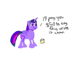 Size: 1120x956 | Tagged: safe, artist:schmergo, imported from derpibooru, twilight sparkle, alicorn, 1000 hours in ms paint, bribery, cup, female, implied drug use, playinterference, solo, standing, twilight sparkle (alicorn)