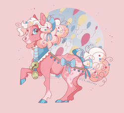 Size: 1280x1167 | Tagged: safe, artist:k-eilonwy, imported from derpibooru, pinkie pie (g3), earth pony, pony, bow, coat markings, colored hooves, confetti, deviantart watermark, female, mare, obtrusive watermark, ribbon, smiling, solo, tail, tail bow, watermark