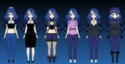 Size: 1366x698 | Tagged: safe, artist:roseprincessmitia, imported from derpibooru, princess luna, human, boots, clothes, female, gradient background, humanized, kisekae, looking at you, multeity, shoes, smiling, smiling at you, solo