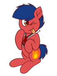 Size: 1200x1600 | Tagged: safe, artist:thebadbadger, imported from derpibooru, oc, oc only, oc:phire demon, earth pony, derpibooru community collaboration, 2022 community collab, ;p, one eye closed, simple background, solo, tongue out, transparent background