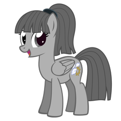 Size: 1500x1500 | Tagged: safe, artist:lewis20, artist:the smiling pony, imported from derpibooru, oc, oc only, oc:tool clouds, pegasus, pony, .svg available, female, folded wings, full body, gray mane, gray tail, hair tie, hooves, looking at you, mare, open mouth, open smile, pegasus oc, ponytail, show accurate, simple background, smiling, smiling at you, solo, standing, svg, tail, three quarter view, transparent background, vector, wings