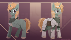 Size: 1920x1080 | Tagged: safe, artist:willoillo, imported from derpibooru, oc, oc:easy peasy, pony, unicorn, fallout equestria, armor, bandana, commission, female, foe adventures, hoof blades, neckerchief, reference, synth