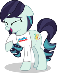 Size: 791x1009 | Tagged: safe, imported from derpibooru, coloratura, earth pony, pony, clothes, eyes closed, female, laughing, mare, open mouth, open smile, raised hoof, rara, shirt, simple background, smiling, solo, t-shirt, transparent background