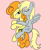 Size: 2000x2000 | Tagged: safe, artist:dafiltafish, imported from derpibooru, carrot top, derpy hooves, golden harvest, earth pony, pegasus, pony, blushing, cuddling, derpy riding carrot top, derpytop, duo, duo female, female, high res, lesbian, mare, pink background, ponies riding ponies, riding, shipping, simple background