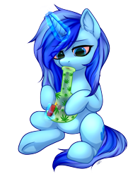 Size: 2287x2890 | Tagged: safe, alternate version, artist:megabait, imported from derpibooru, oc, oc only, oc:spacelight, pony, bong, drugs, high res, simple background, smoking, solo, spacelight unicorn, transparent background