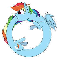 Size: 1250x1250 | Tagged: safe, artist:dacaoo, imported from derpibooru, rainbow dash, pegasus, pony, alchemy, eating, long pony, ouroboros, simple background, solo, transparent background, wat