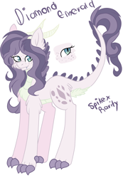 Size: 2076x3000 | Tagged: safe, artist:iheyyasyfox, imported from derpibooru, oc, oc only, oc:diamond emerald, dracony, hybrid, chest fluff, claws, female, high res, horns, interspecies offspring, mare, offspring, parent:rarity, parent:spike, parents:sparity, simple background, white background