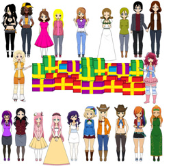 Size: 907x881 | Tagged: safe, artist:roseprincessmitia, imported from derpibooru, applejack, fluttershy, pinkie pie, rainbow dash, rarity, twilight sparkle, human, boots, cowboy boots, humanized, kisekae, mane six, shoes, simple background, white background