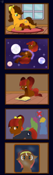 Size: 800x2600 | Tagged: safe, artist:schumette14, imported from derpibooru, oc, oc:fire agata, alternate universe, bluebellunievrse, comics, moon, multiverse, next generation, offspring, parent:cheese sandwich, parent:maud pie, parent:pierre, parent:toasty cheese, parents:cheesemaud, r63 shipping, rule 63, space, story in the source, story included