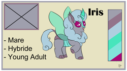 Size: 1192x670 | Tagged: safe, artist:schumette14, imported from derpibooru, oc, oc:iris, changeling, hybrid, kirin, interspecies offspring, next generation, offspring, parent:pharynx, parent:rain shine, parents:phashine, parents:rainrynx, rule 63