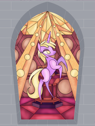 Size: 2400x3200 | Tagged: safe, artist:sixes&sevens, imported from derpibooru, dinky hooves, unicorn, fanfic, fanfic art, fanfic cover, female, high res, rearing, solo, stained glass, tardis control room