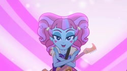 Size: 1274x719 | Tagged: safe, imported from derpibooru, screencap, kiwi lollipop, equestria girls, equestria girls series, sunset's backstage pass!, spoiler:eqg series (season 2), female, guitar, k-lo, musical instrument, solo