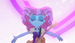 Size: 1249x719 | Tagged: safe, imported from derpibooru, screencap, kiwi lollipop, equestria girls, equestria girls series, sunset's backstage pass!, spoiler:eqg series (season 2), female, guitar, k-lo, musical instrument, solo