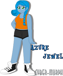 Size: 1880x2276 | Tagged: safe, artist:cyber-murph, imported from derpibooru, oc, oc:azure jewel, oc:sapphire crystal, equestria girls, blue hair, braid, braided tail, clothes, converse, cute, female, shoes, shorts, signature, simple background, sneakers, solo, tail, tanktop, thick, transparent background