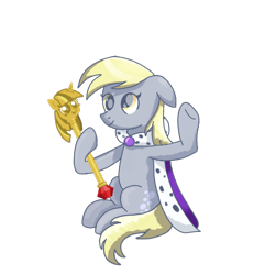 Size: 4000x4000 | Tagged: safe, artist:nitlynjane, imported from derpibooru, derpy hooves, pegasus, pony, absurd resolution, cloak, clothes, cute, derpabetes, female, folded wings, mare, princess derpy, raised hoof, scepter, simple background, sitting, smiling, solo, transparent background, twilight scepter, wings