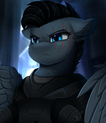 Size: 2582x3003 | Tagged: safe, artist:pridark, imported from derpibooru, oc, oc only, oc:noble six, pegasus, pony, fanfic:a noble death, armor, crossover, fanfic art, halo (series), high res, scar, solo