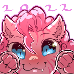Size: 1159x1159 | Tagged: safe, artist:cold-blooded-twilight, imported from derpibooru, pinkie pie, big cat, earth pony, hybrid, pony, tiger, 2022, :3, cute, cute little fangs, fangs, looking at you, paw pads, paws, pinkie cat, simple background, smiling, solo, species swap, stripes, tiger pony, transparent background, underhoof, underpaw, year of the tiger
