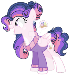 Size: 1600x1709 | Tagged: safe, artist:cheekycheesefan101, imported from derpibooru, oc, oc only, oc:cupcake truffle, pegasus, pony, base used, clothes, coat markings, deviantart watermark, female, folded wings, full body, magical lesbian spawn, mare, multicolored mane, multicolored tail, obtrusive watermark, offspring, open mouth, open smile, parent:pinkie pie, parent:rainbow dash, parents:pinkiedash, pegasus oc, show accurate, simple background, smiling, socks (coat markings), solo, standing, tail, transparent background, watermark, wings